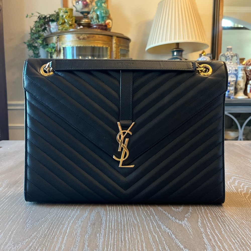 Saint Laurent Black Large Chevron Envelope Crossbody